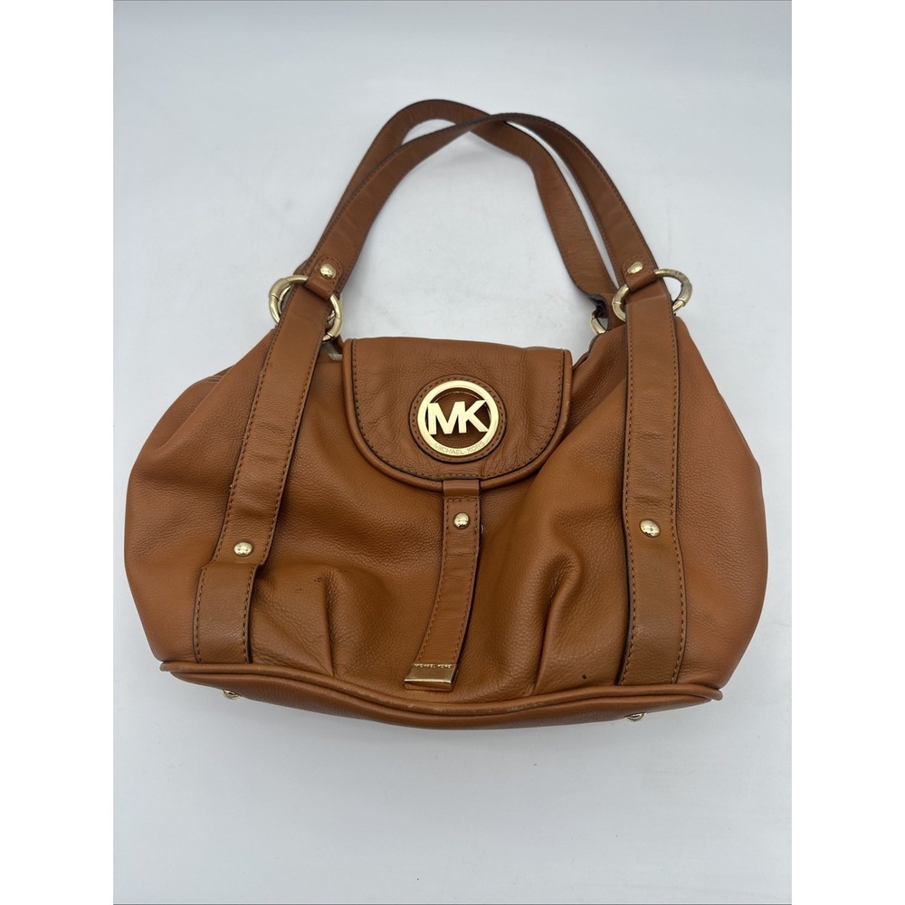 Michael Kors Fulton Leather Hobo Shoulder Bag Pebbled Brown 15x11